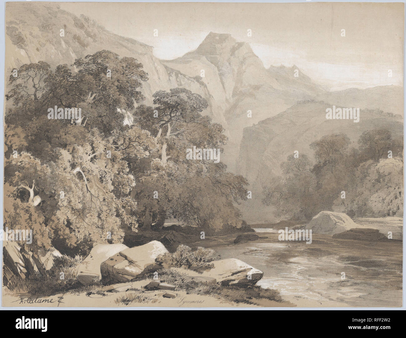 Landscape. Artist: Alexandre Calame (Swiss, Vevey 1810-1864 Menton). Dimensions: Sheet: 11 11/16 × 15 1/16 in. (29.7 × 38.3 cm). Date: 19th century. Museum: Metropolitan Museum of Art, New York, USA. Stock Photo