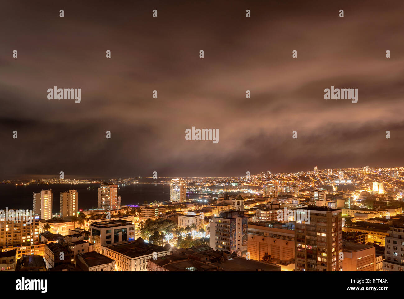 View of Valparaiso city, Chile, by night. Stock Photo