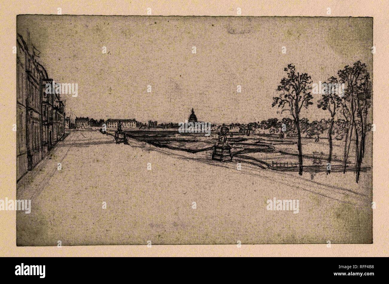 View of the Dome des Invalides from the Champ de Mars. Draughtsman: Georges Michel. Dating: 1773 - 1843. Measurements: h 100 mm × w 155 mm. Museum: Rijksmuseum, Amsterdam. Stock Photo