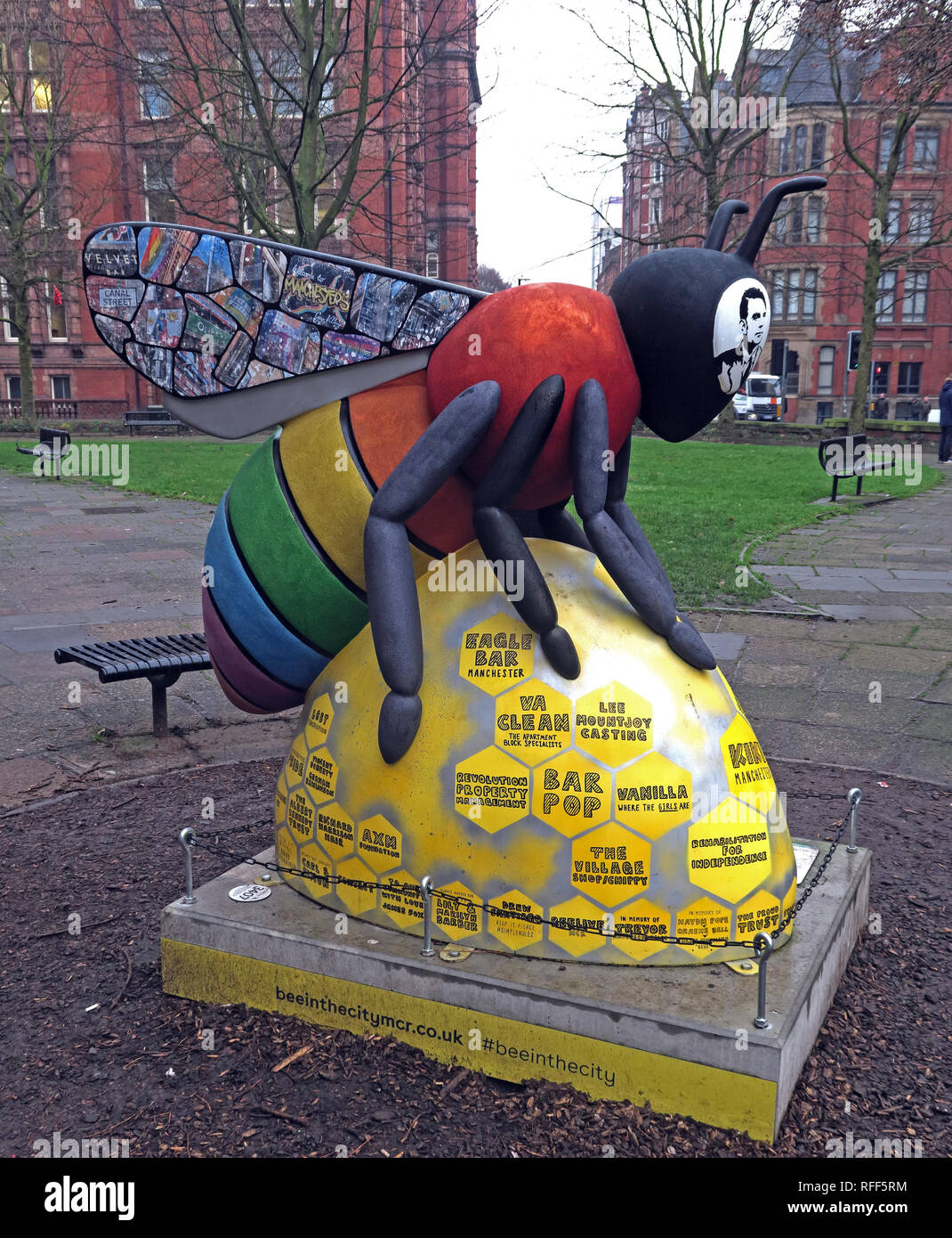 Love is love, Bee In The City, Sackville Gardens, Gay Village, Canal St, Manchester, England, UK Stock Photo