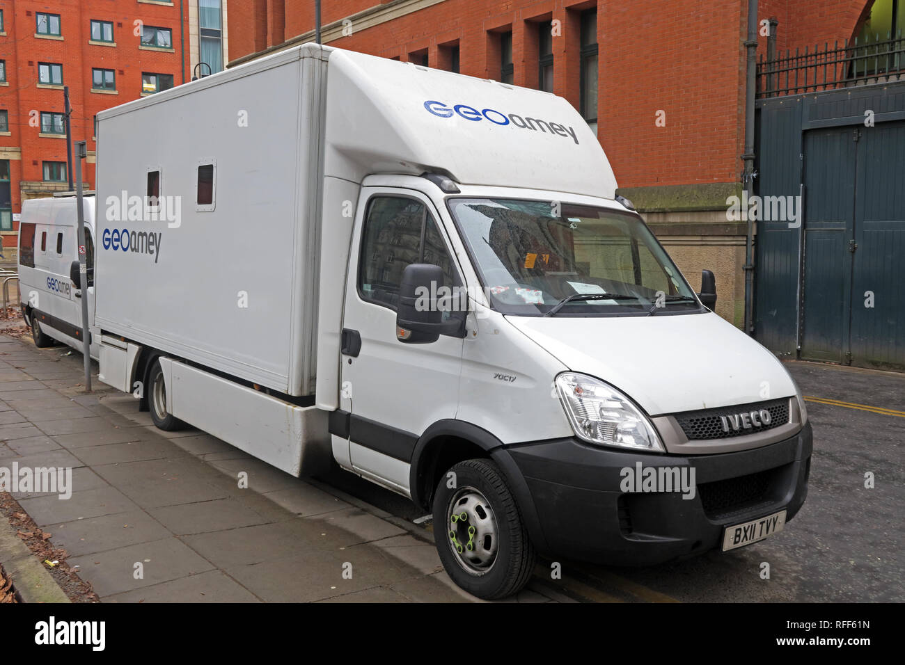 GeoAmey Secure Prisoner transportation and custody services, outside Manchester Crown Court, Minshull Street, England, UK, M1 3ED Stock Photo