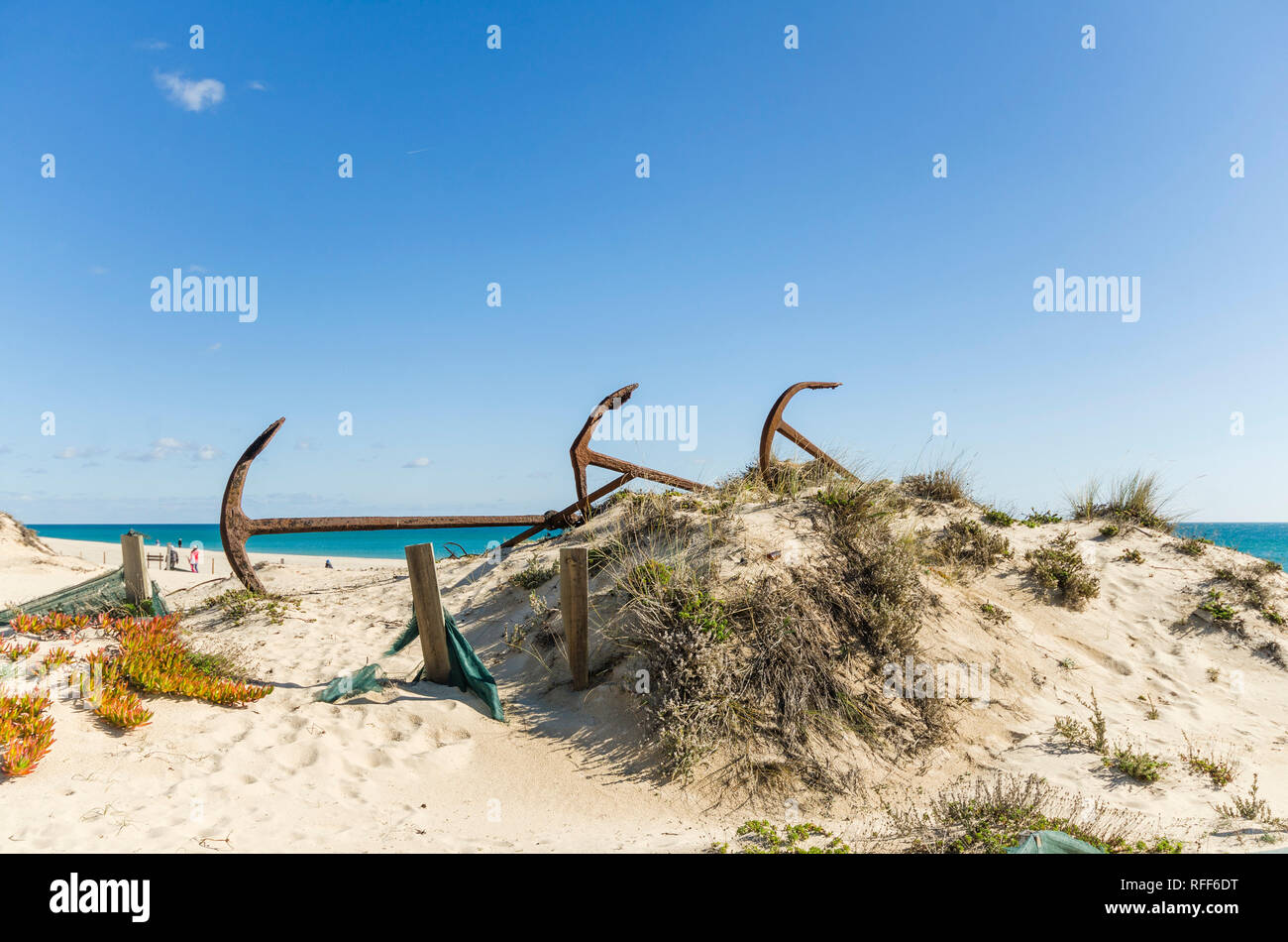 Tavira Portugal. Anchor Graveyard from former tuna fishing at Praia do Barril beach, Tavira, Algarve, Portugal. Stock Photo