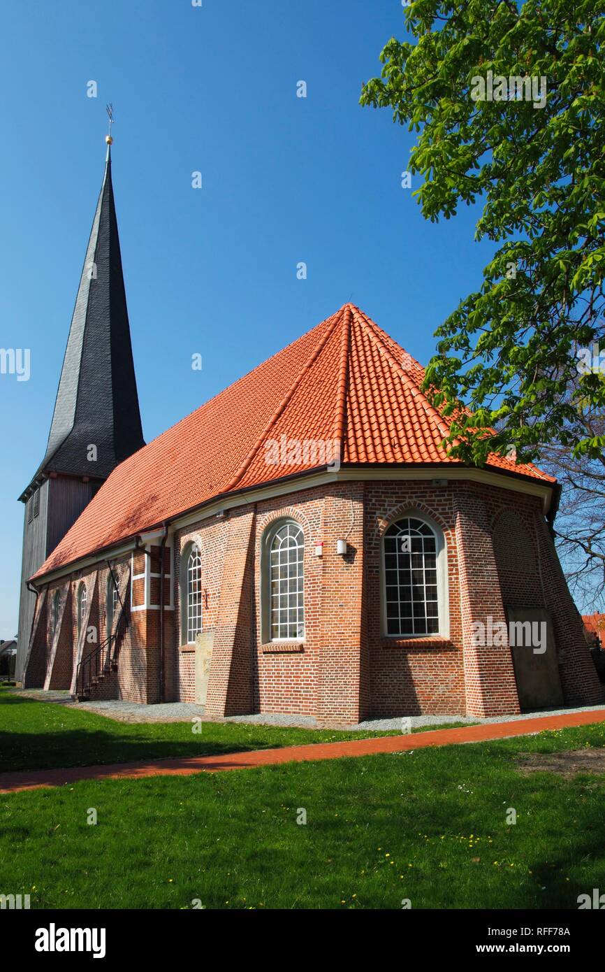 Historical St. Nikolai Church in Borstel, Jork Community, Altes Land, Stade County, Lower Saxony, Germany Stock Photo