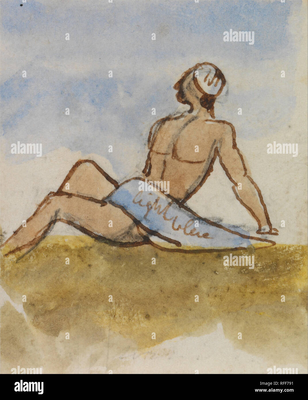 Egyptian Man. Date/Period: January to April 1867. Drawing. Watercolor with pen in brown ink over graphite on medium, slightly textured, cream wove paper. Height: 43 mm (1.69 in); Width: 35 mm (1.37 in). Author: Edward Lear. Stock Photo