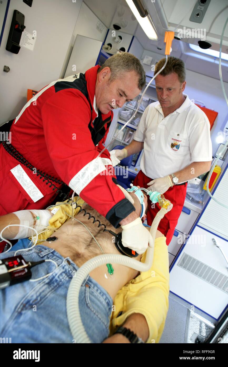 DEU Germany Rescue paramedics in an ambulance truck attempt at