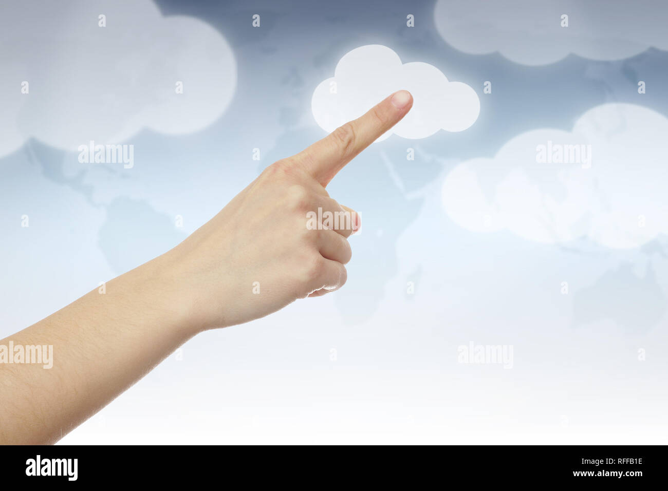 Cloud computing concept, finger touching the cloud Stock Photo - Alamy
