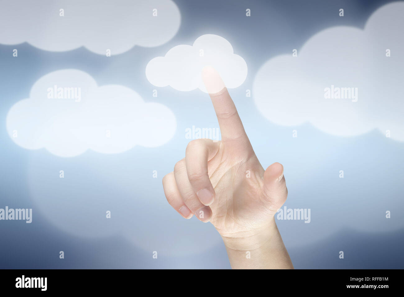 Cloud computing concept, finger touching the cloud Stock Photo - Alamy