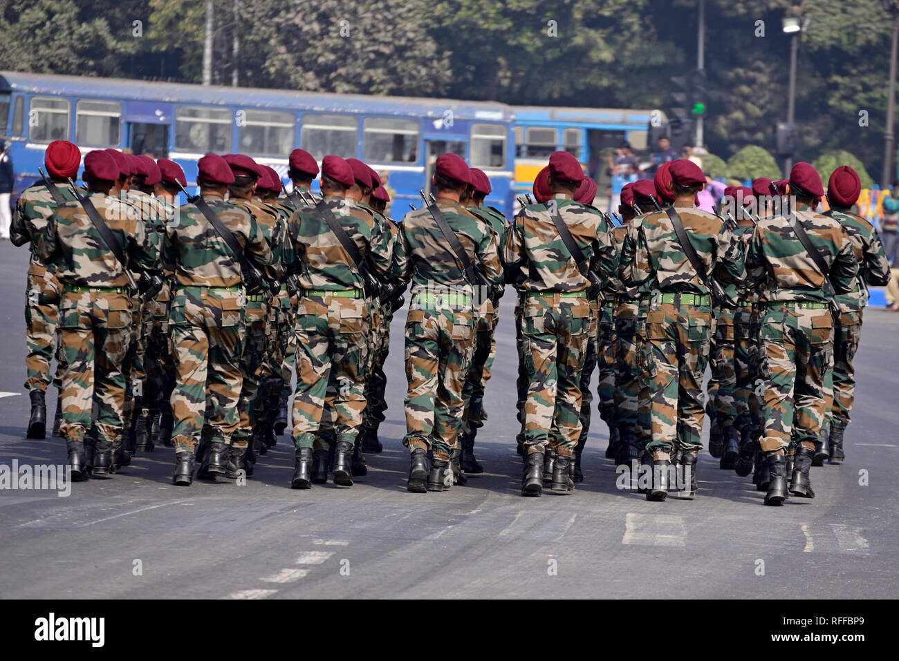 Indian army practice their parade during republic day. The ceremony is done by Indian army in 26th January Stock Photo