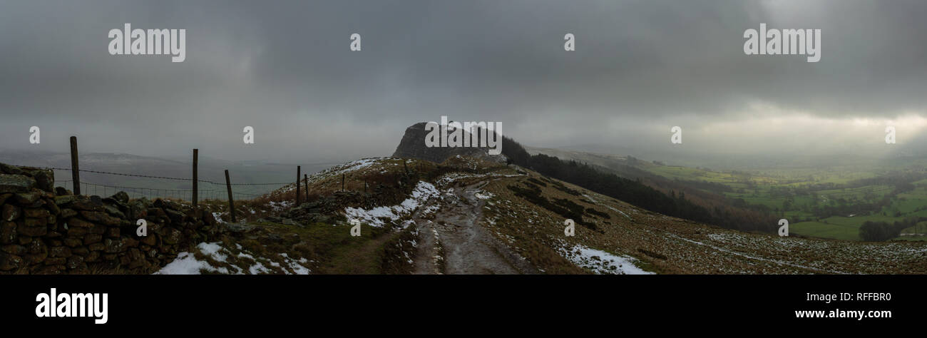 Panoramic View over the Hope Valley from Back Tor, Peak District, Derbyshire, UK Stock Photo