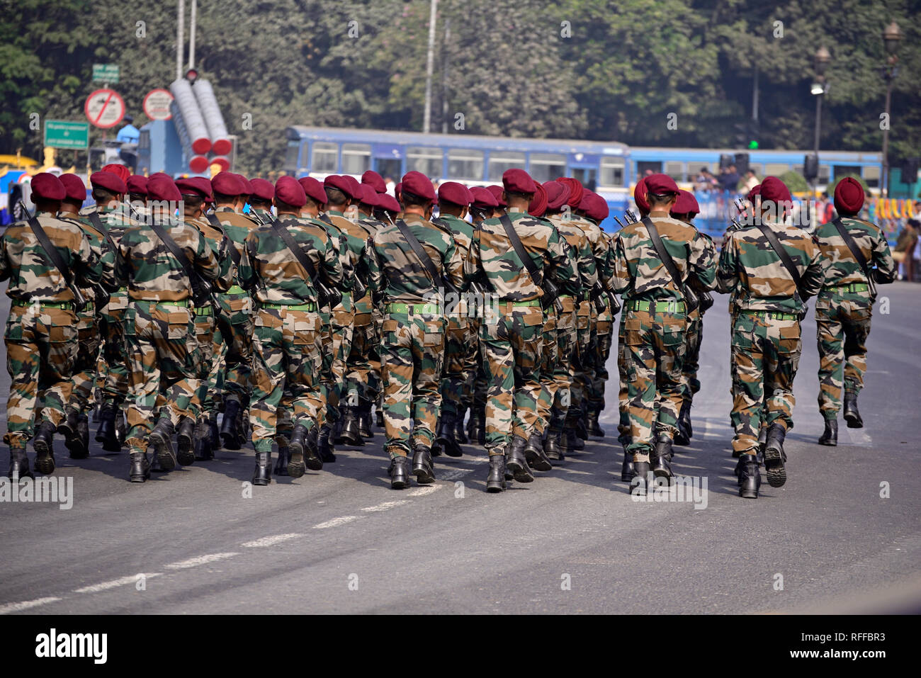 Indian army practice their parade during republic day. The ceremony is done by Indian army in 26th January Stock Photo