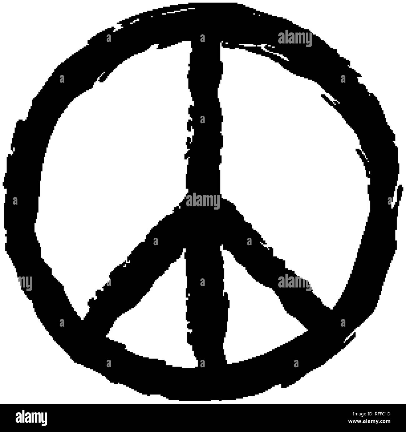 Round textured hippie peace sign for printing Stock Vector