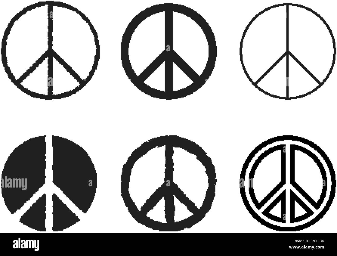 Set of round peace sign. Nuclear disarmament icons set Stock Vector