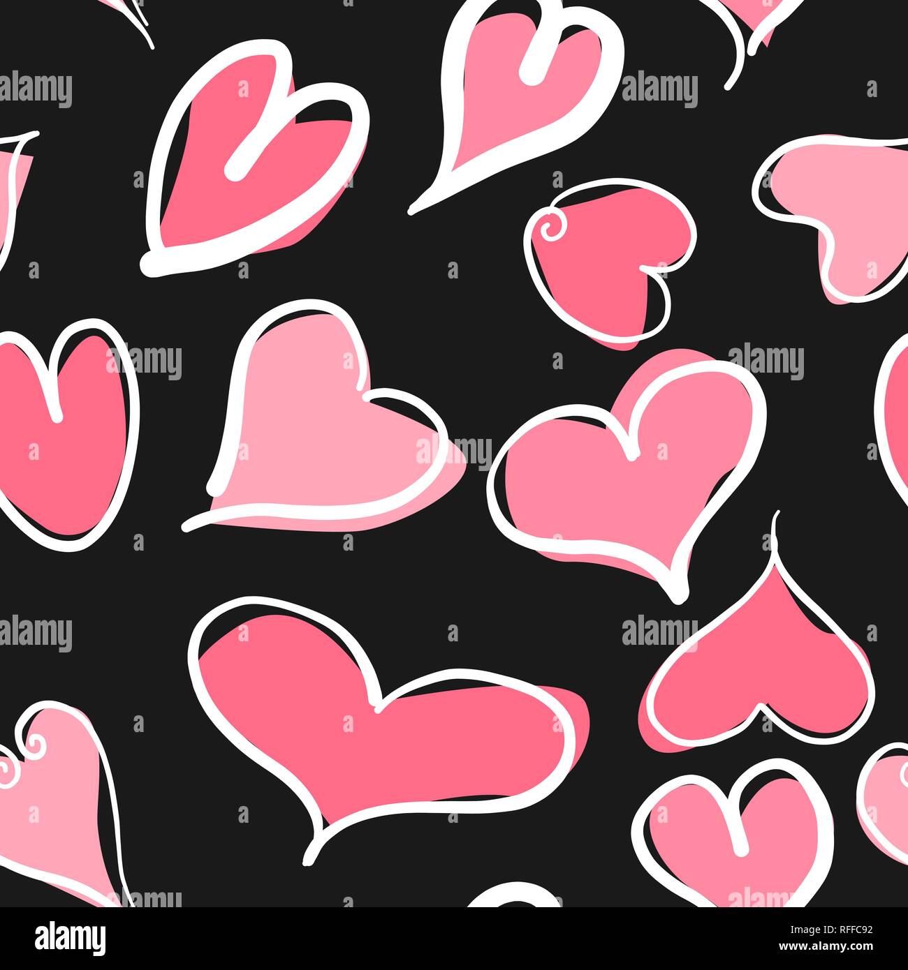 Abstract seamless pattern with hearts and black background. Valentine ...