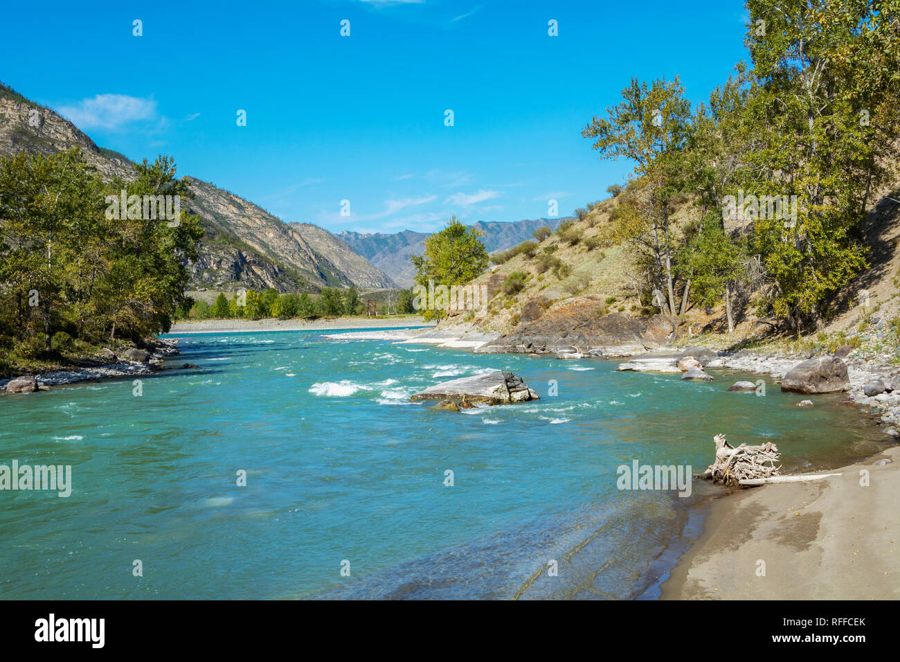 Rapid mountain river Chuya, Argut cluster, Altai Republic Stock Photo