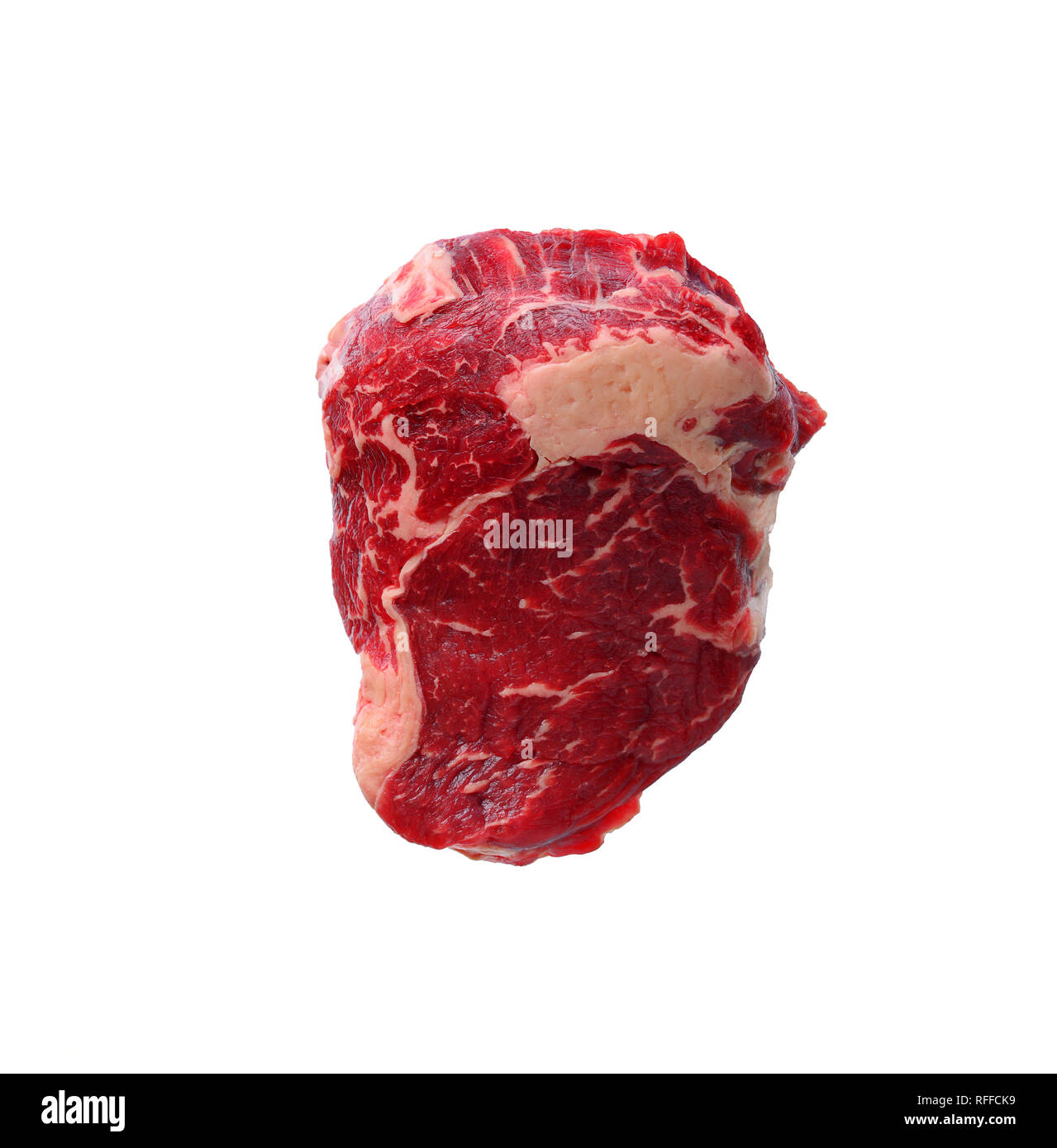Raw marbled ribeye steak isolated on white Stock Photo