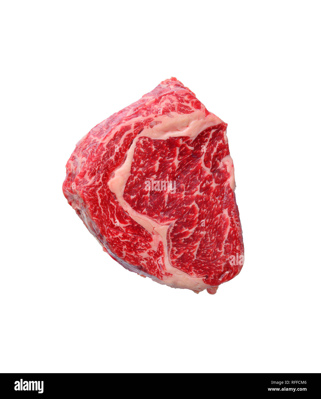 Raw marbled ribeye steak isolated on white Stock Photo