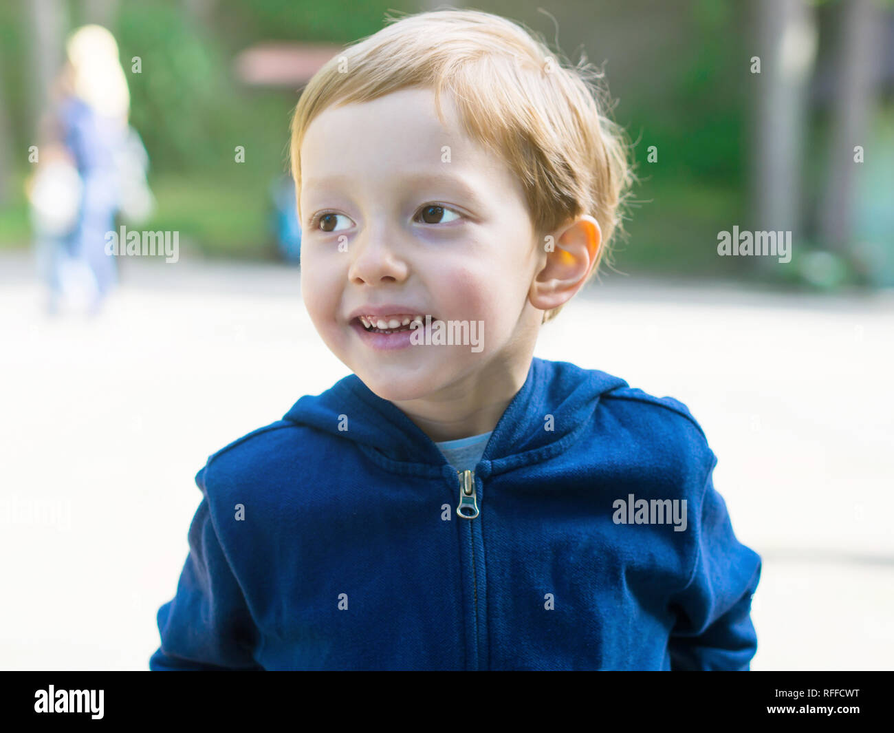 Little 5year old boy playing on a playground. Active happy child Stock