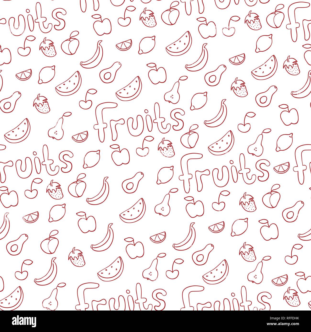 Doodle illustration of fruits. Seamless pattern with fruits. Hand drawn ...