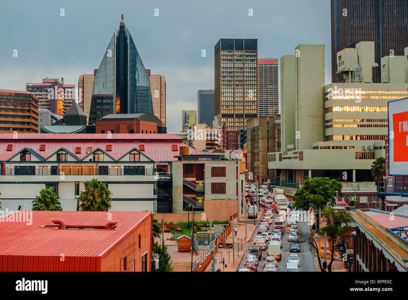 Johannesburg Downtown City Center Evening Stock Photo