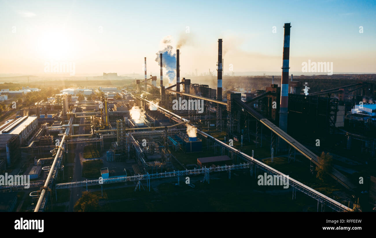 industrial landscape with heavy pollution produced by a large factory Stock Photo