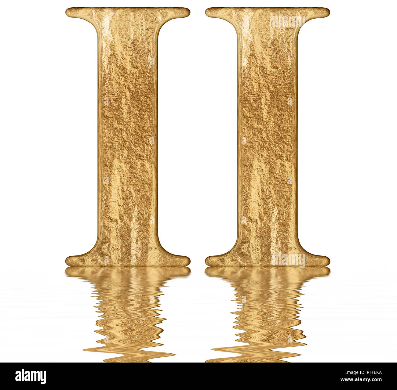 Roman numeral II, duo, 2, two, reflected on the water surface, isolated on  white, 3d render Stock Photo