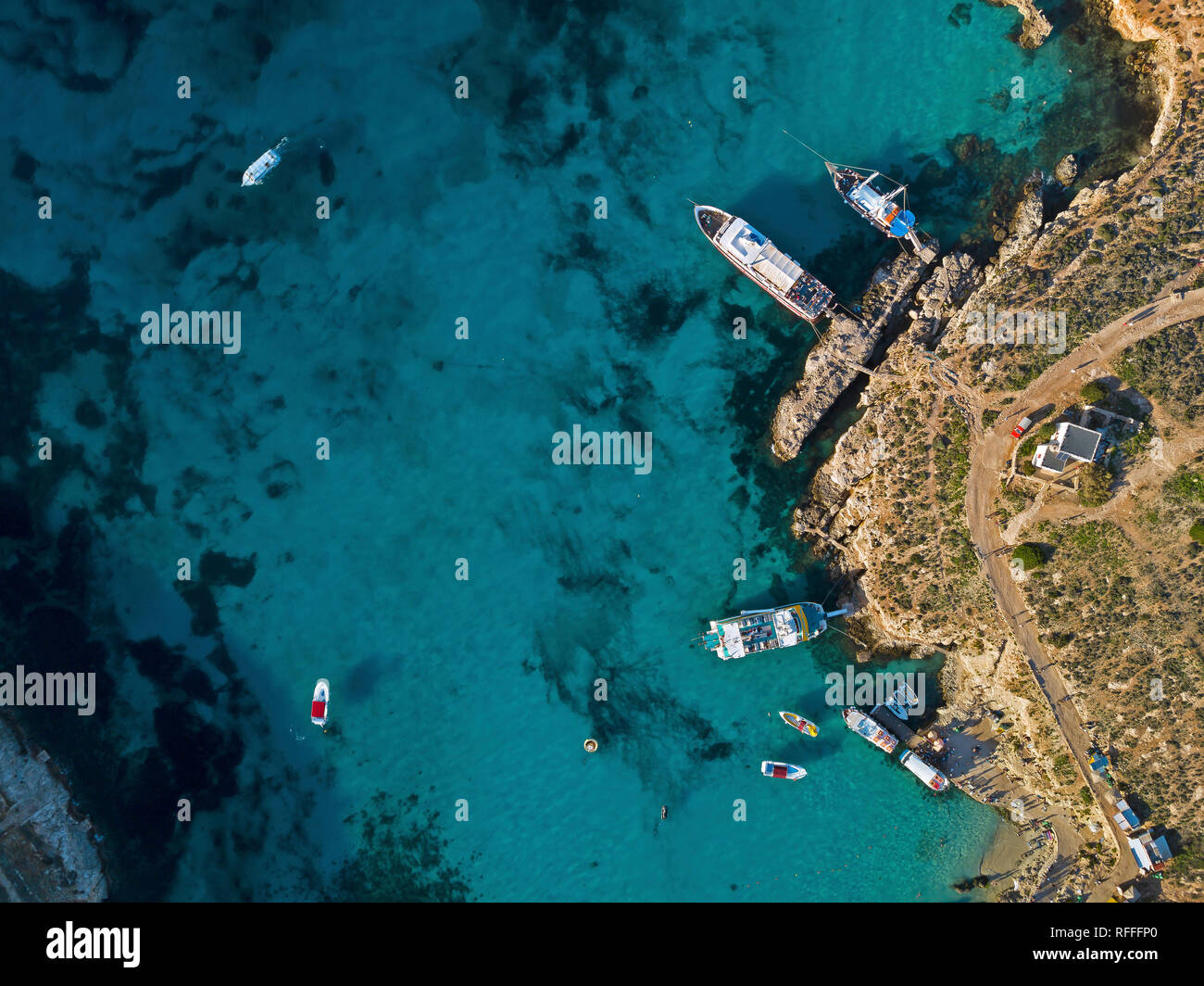 Aerial landscape of the Blue Lagoon in Malta - Image Stock Photo