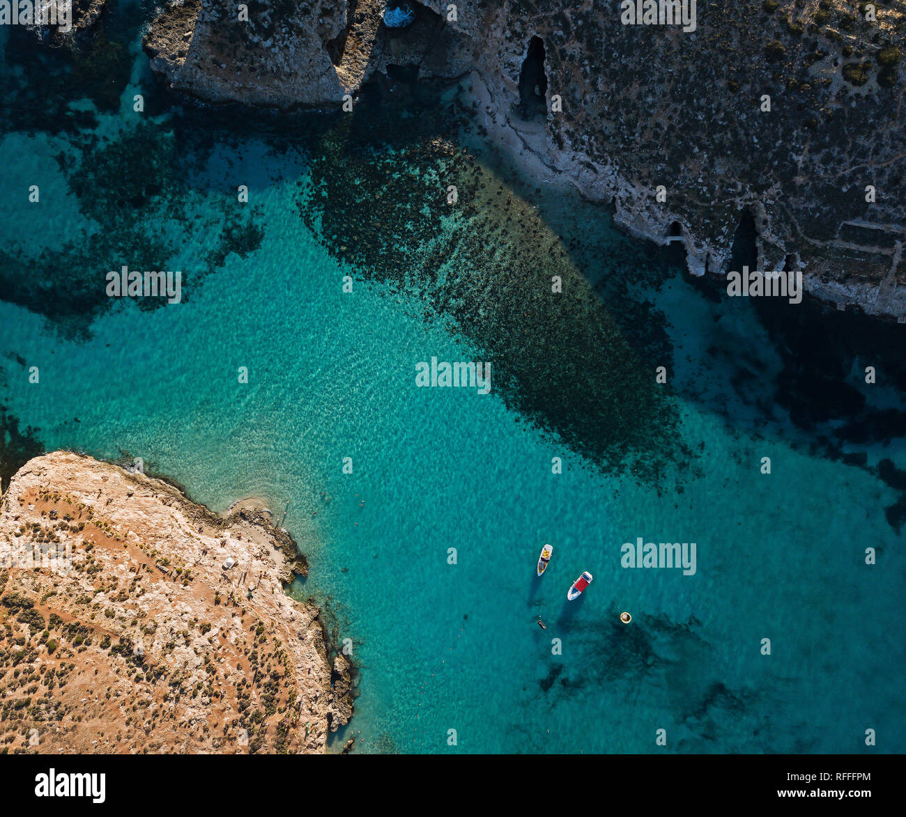 Aerial landscape of the Blue Lagoon in Malta - Image Stock Photo