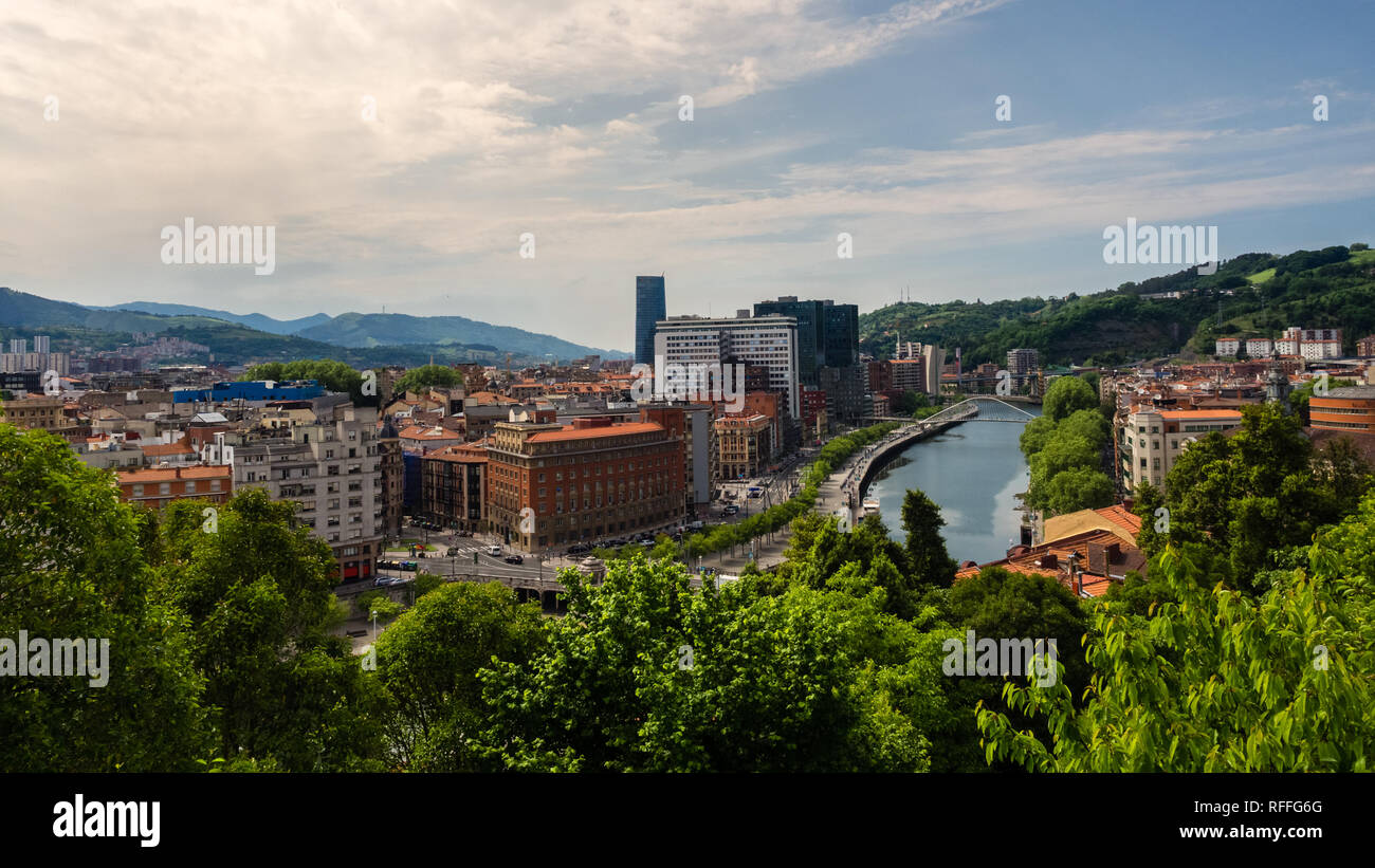 Views of the Abandoibarra promenade next to the river in Bilbao, Spain Stock Photo