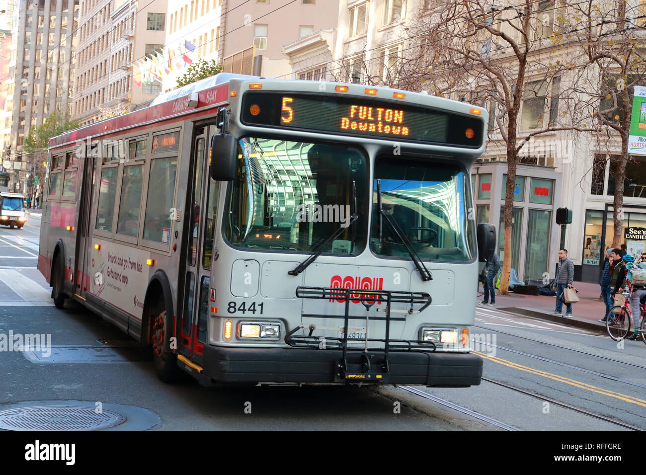 Bus in downtown San Francisco, USA Stock Photo - Alamy