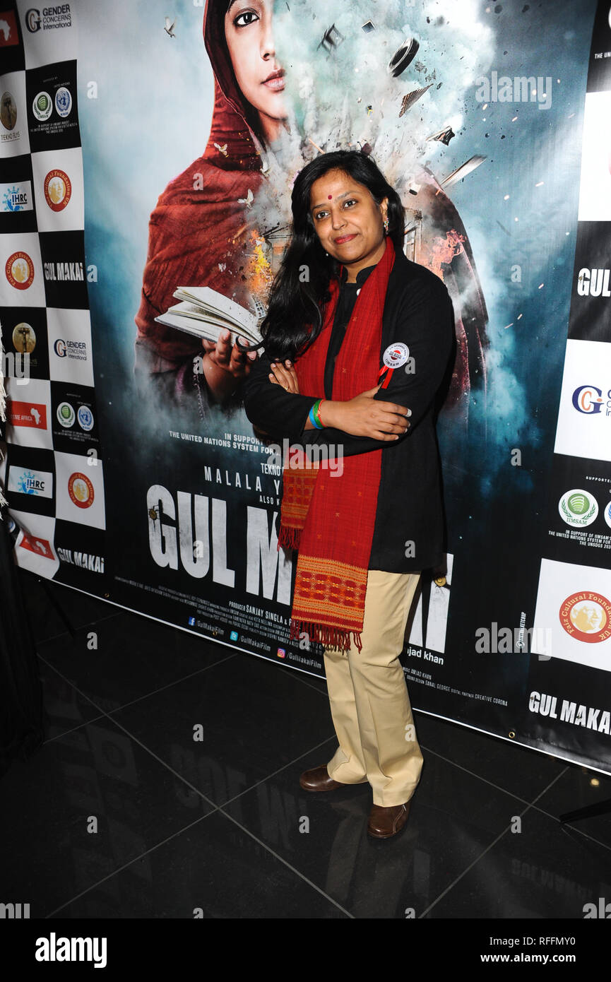 Neelimakota seen Arriving for Gul Makai VIP Screening, Gul Makai is an upcoming Indian biographical drama, Sharia law was imposed upon its people, Malala spoke out for the rights of girls, especially the right to receive a complete education at the Vue Cinema Westfield Shepherds Bush in London. Stock Photo