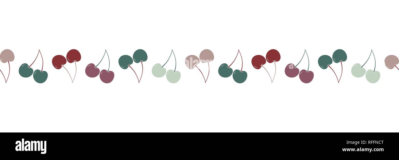 Vector cherry repeat seamless border. Pink, red Green and light green cherries. Stock Vector