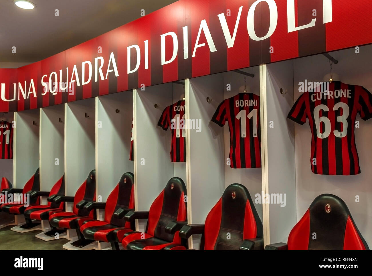 FC Milan changing room. Visiting San Siro arena. Milan, Itally Stock Photo  - Alamy