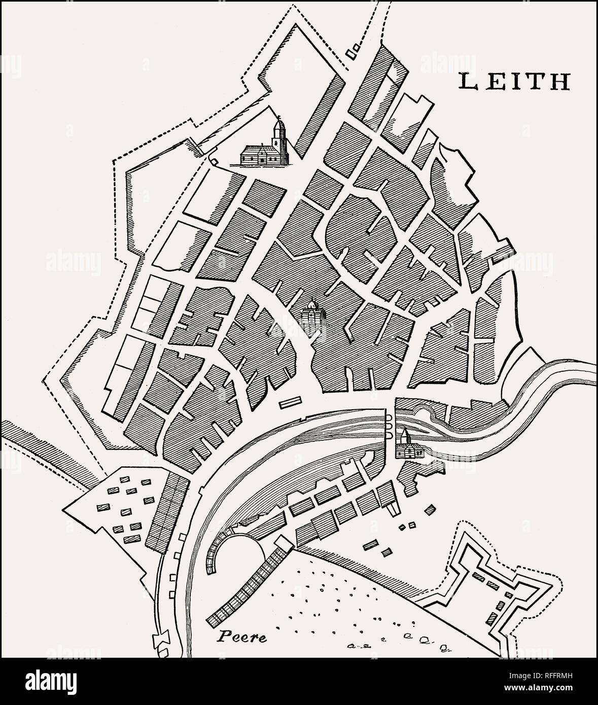 Plan of Leith, Edinburgh, Scotland, 1693 Stock Photo