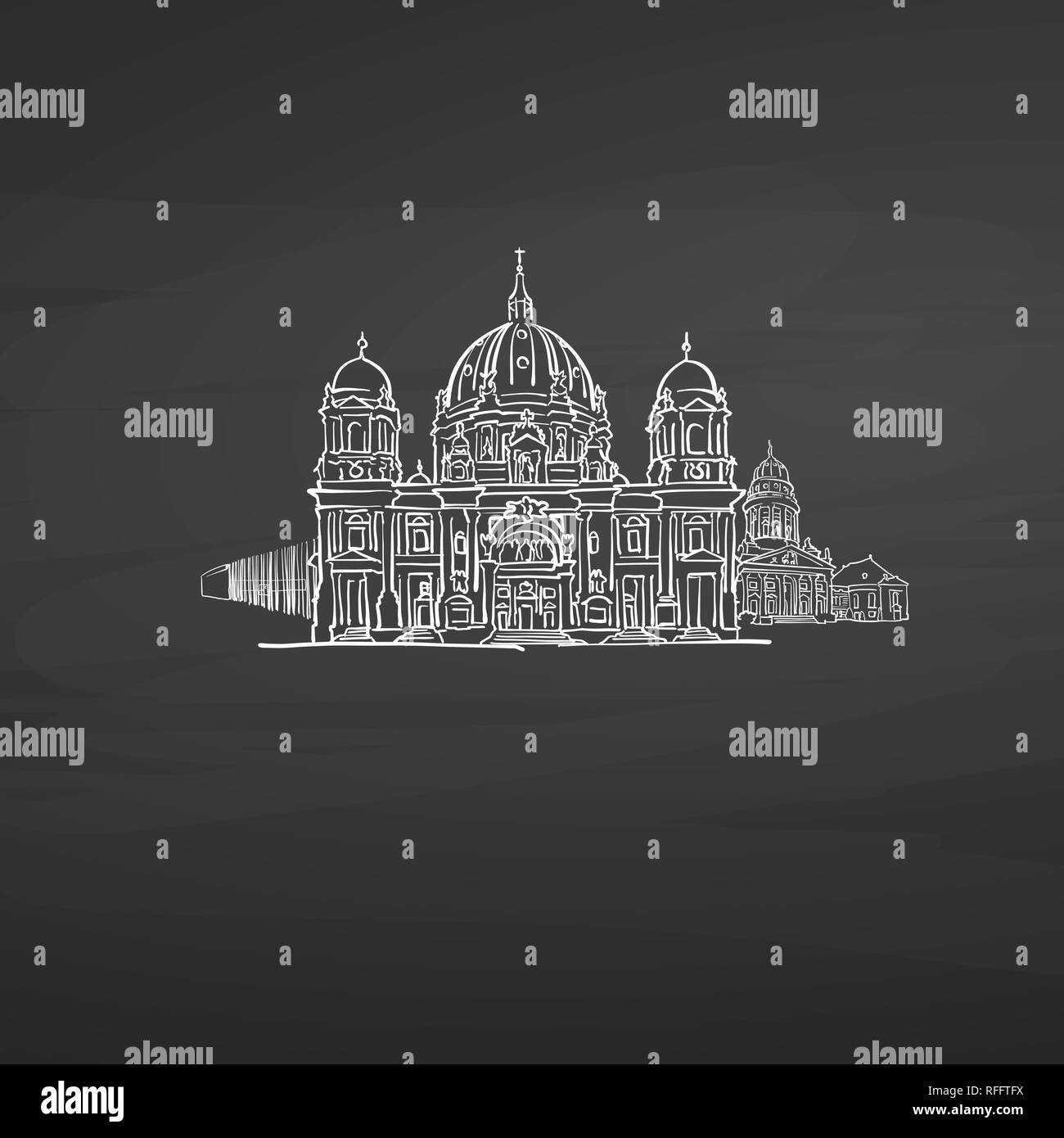 Berlin Germany signs on blackboard. Digital chalk drawn vector sketch