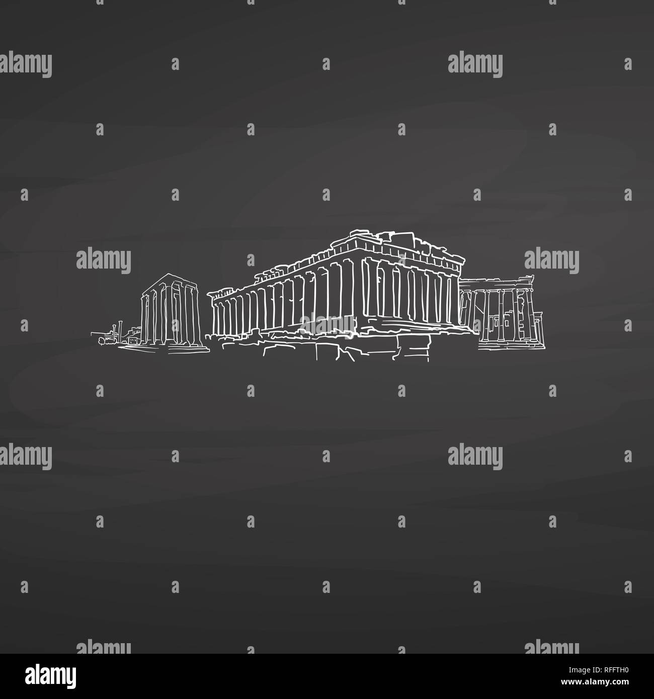 Athens Greece signs on blackboard. Digital chalk drawn vector sketch on blackboard. European capitals destinations. Stock Vector