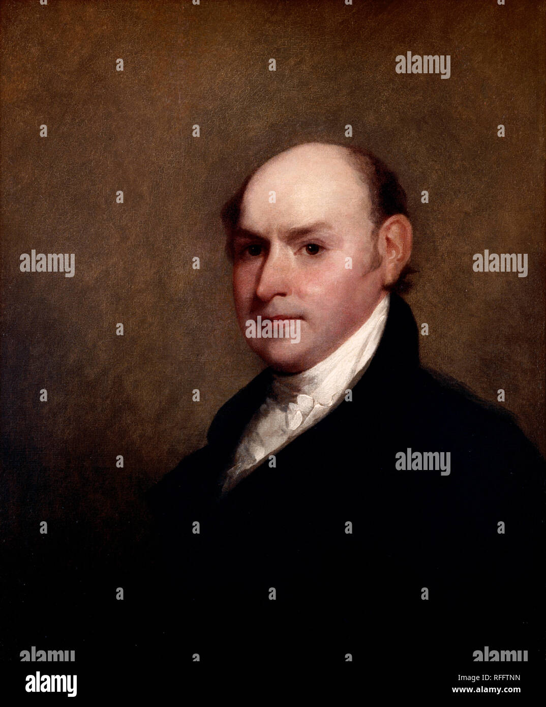 John Quincy Adams. Date/Period: 1818. Painting. Oil on panel oil on panel. Height: 679.45 mm (26.75 in); Width: 558.80 mm (22 in). Author: GILBERT STUART. Stock Photo
