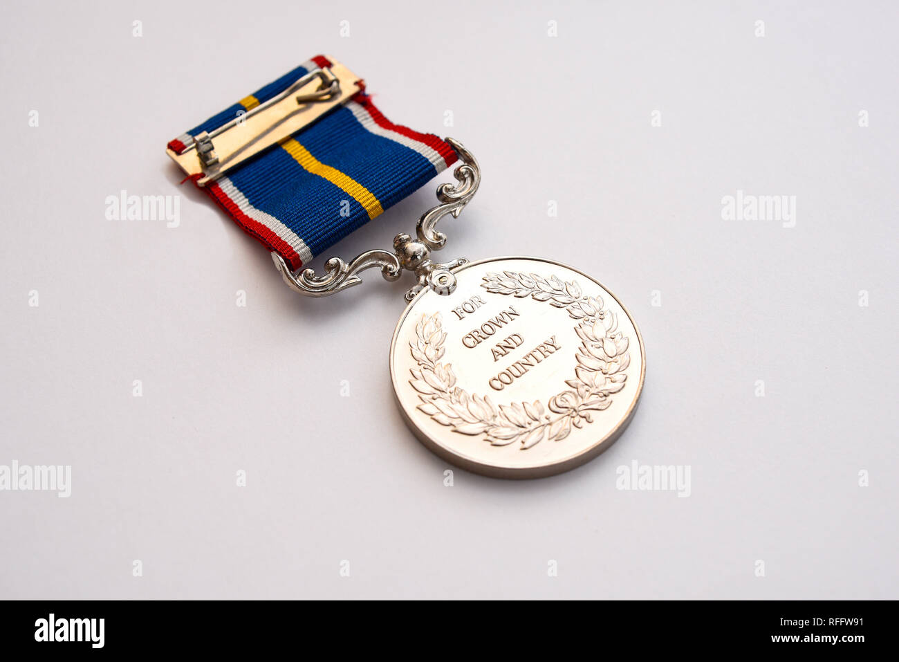 National Service Medal unofficial commemorative medal sold by Award Productions Ltd. and co-sponsored by the Royal British Legion. Conscription 1930 Stock Photo