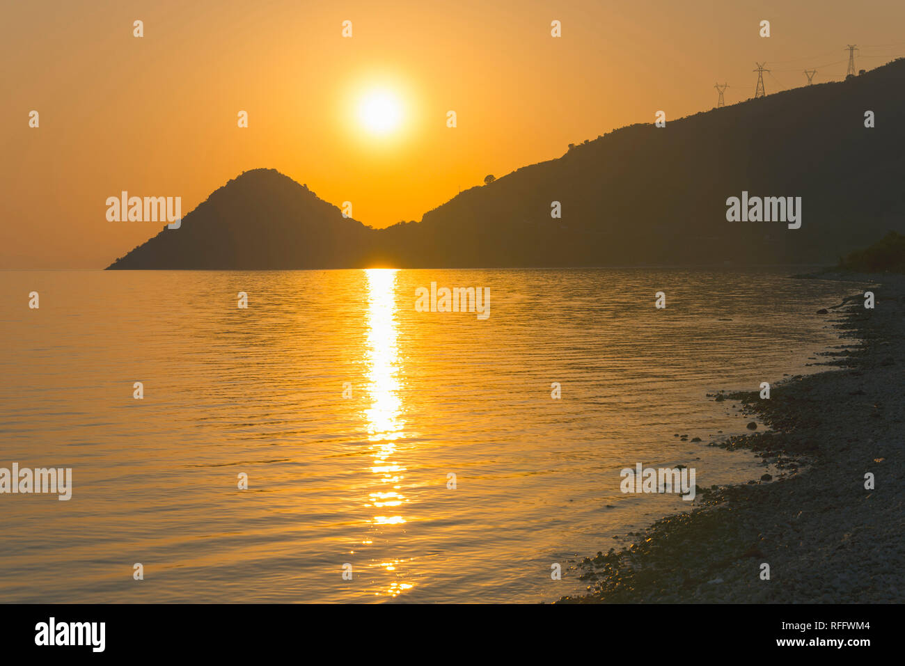 Sunset, beach of Sagiaga, Greece Stock Photo
