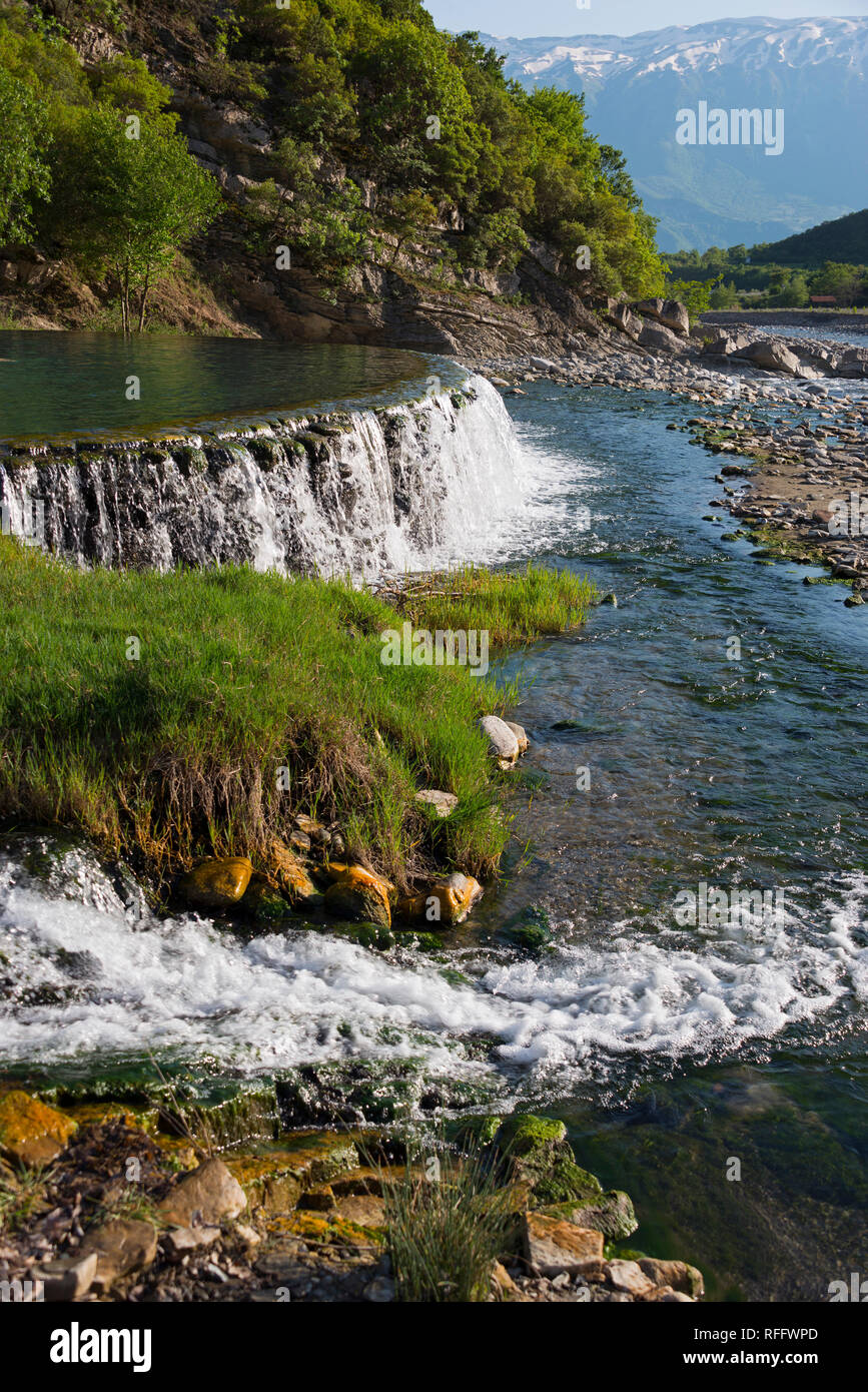 Sulfuric hot spring, thermal spring, river Lengarica, Benja, Albania, Benje Stock Photo