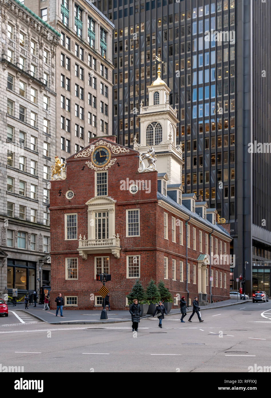 The Old State House, Boston. The historic site of the Declaration of Independence being read from the balcony in 1776. Stock Photo