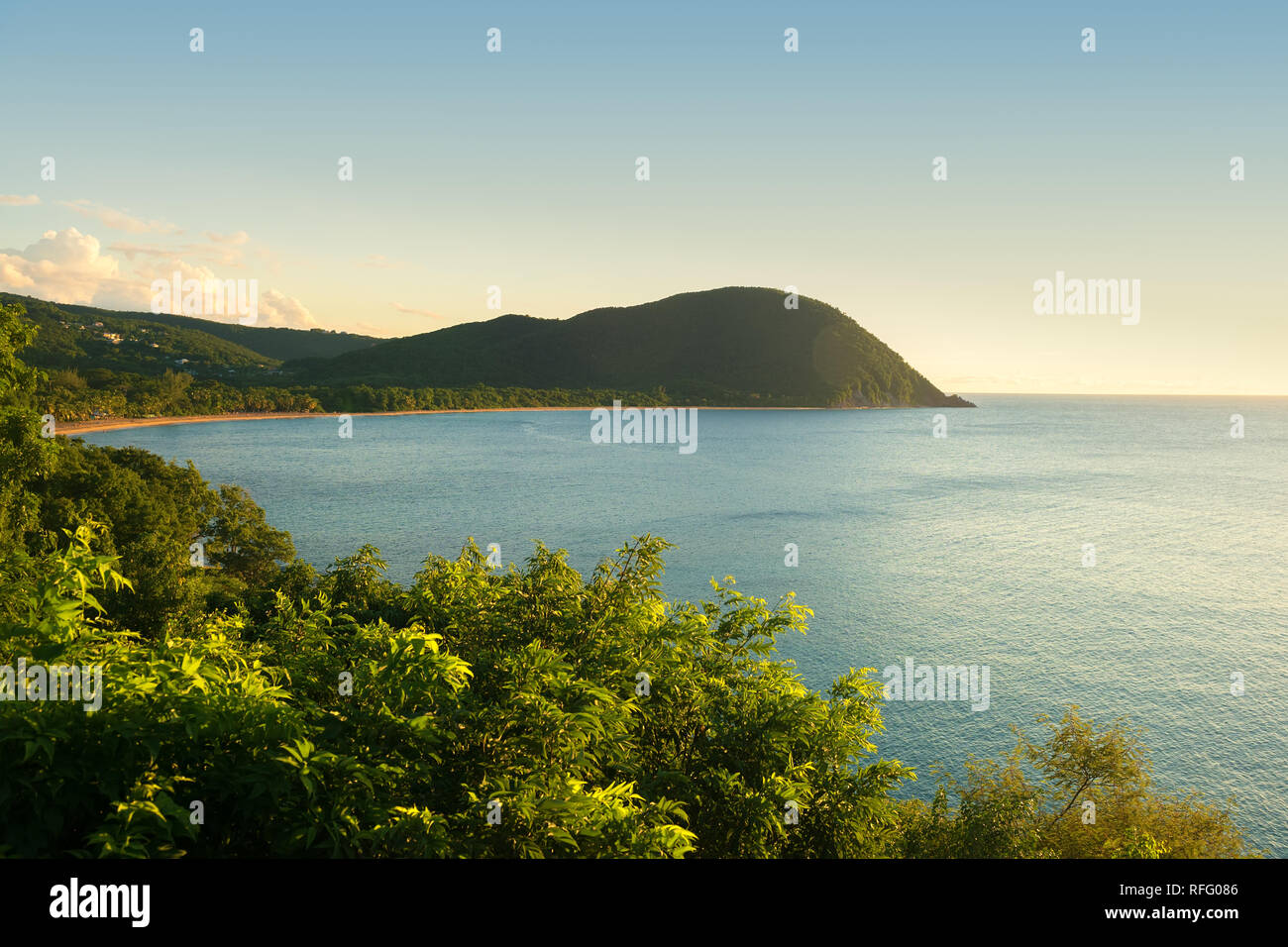 Grande anse beach point of view at evening, Guadeloupe, French West Indies. Stock Photo