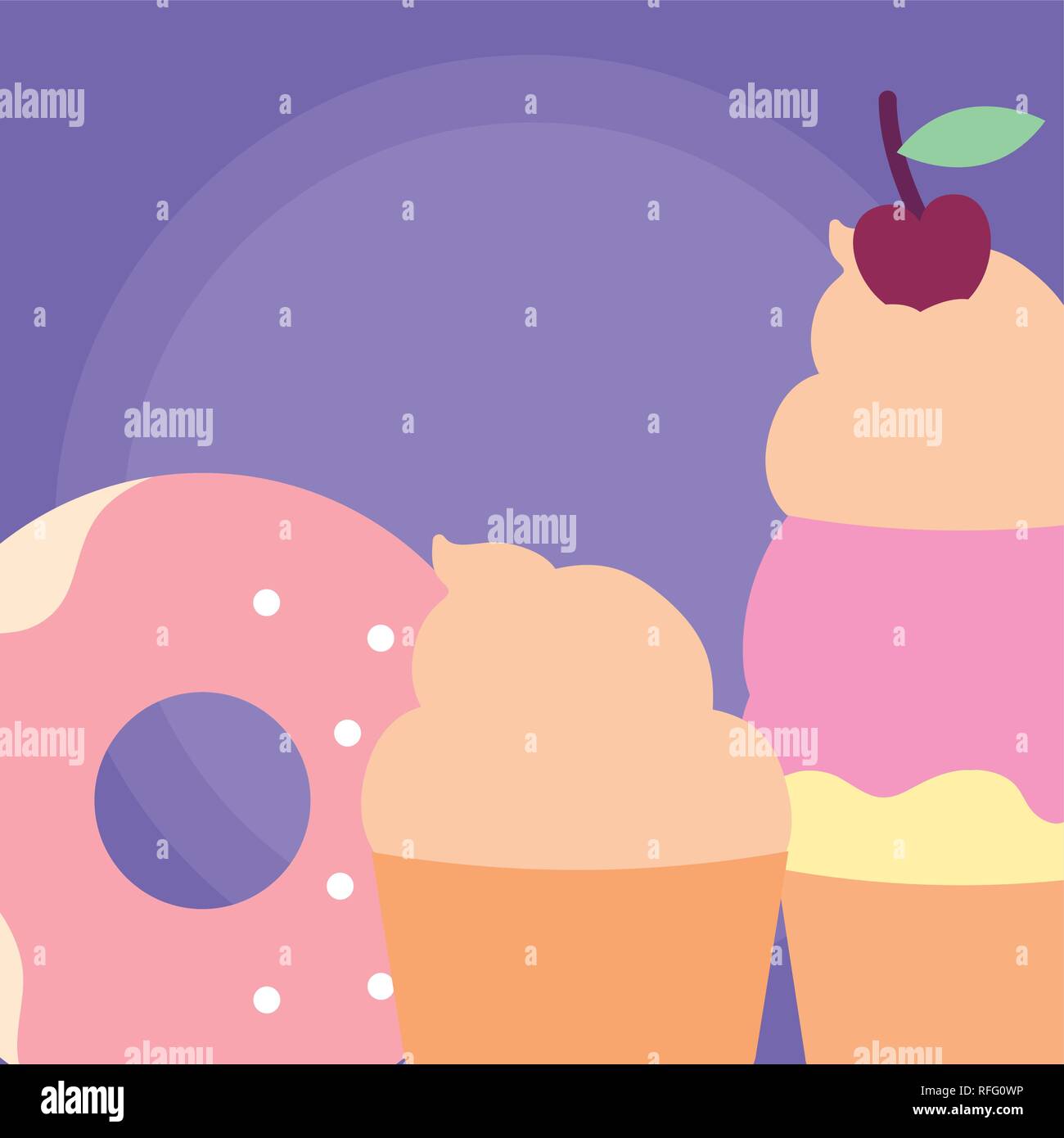 ice creams and donut over purple background, vector illustration Stock