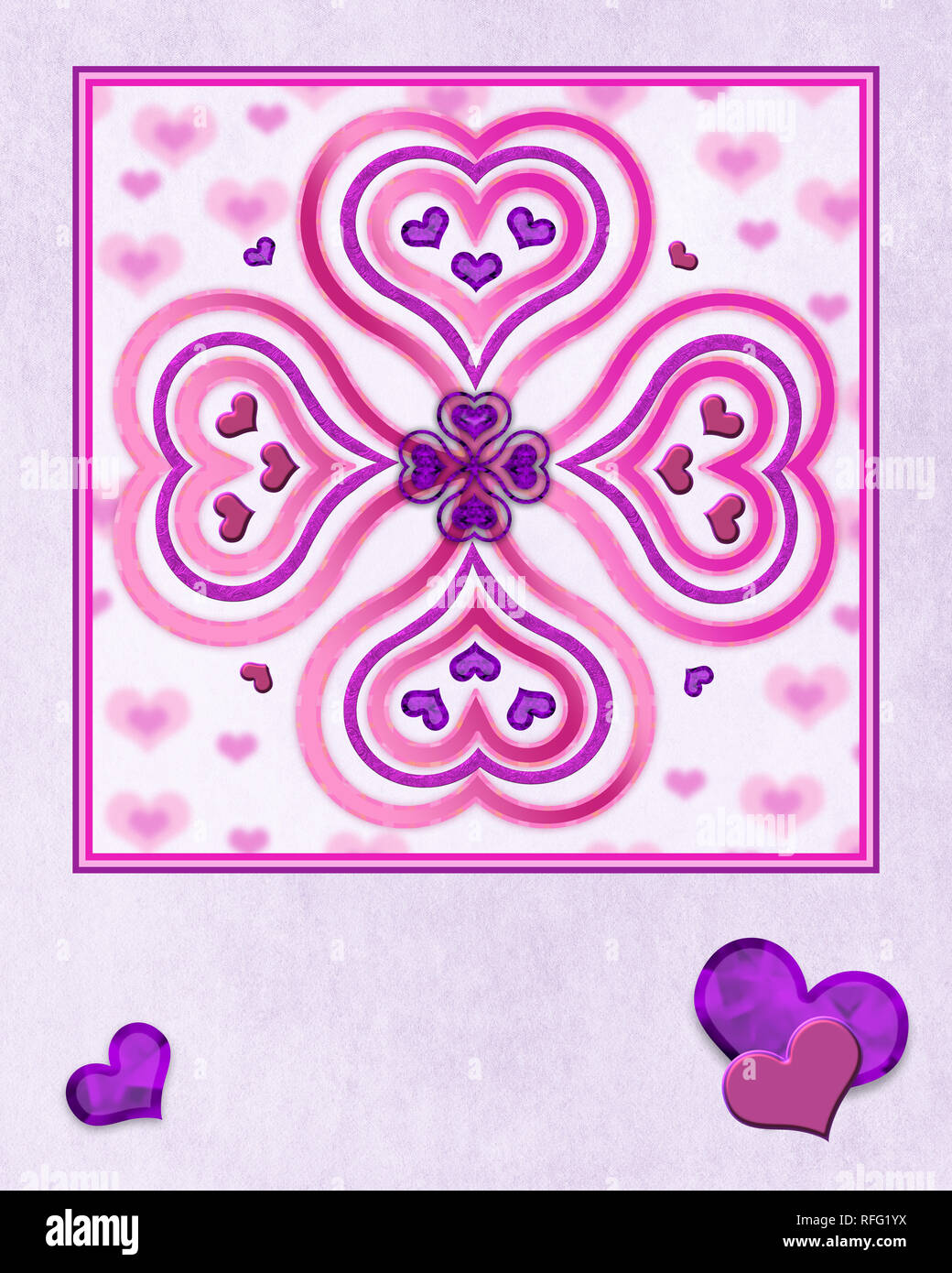 Graphic hearts illustration in shades of pink and purple hearts.  Abstract Valentine's Day Image. Stock Photo