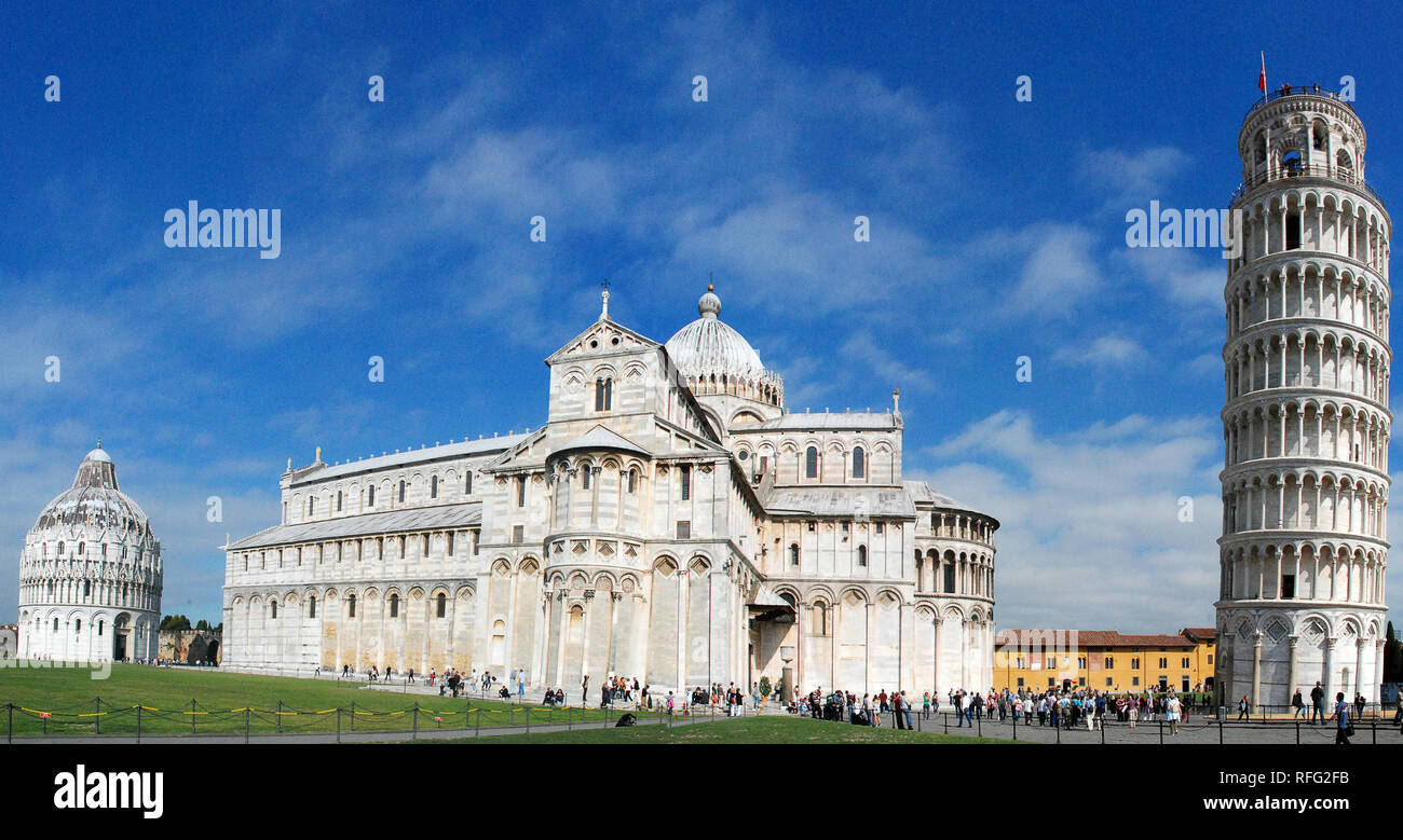 The Piazza dei Miracoli, formally known as Piazza del Duomo, is a walled 8.87-hectare area located in Pisa, Tuscany, Italy Stock Photo