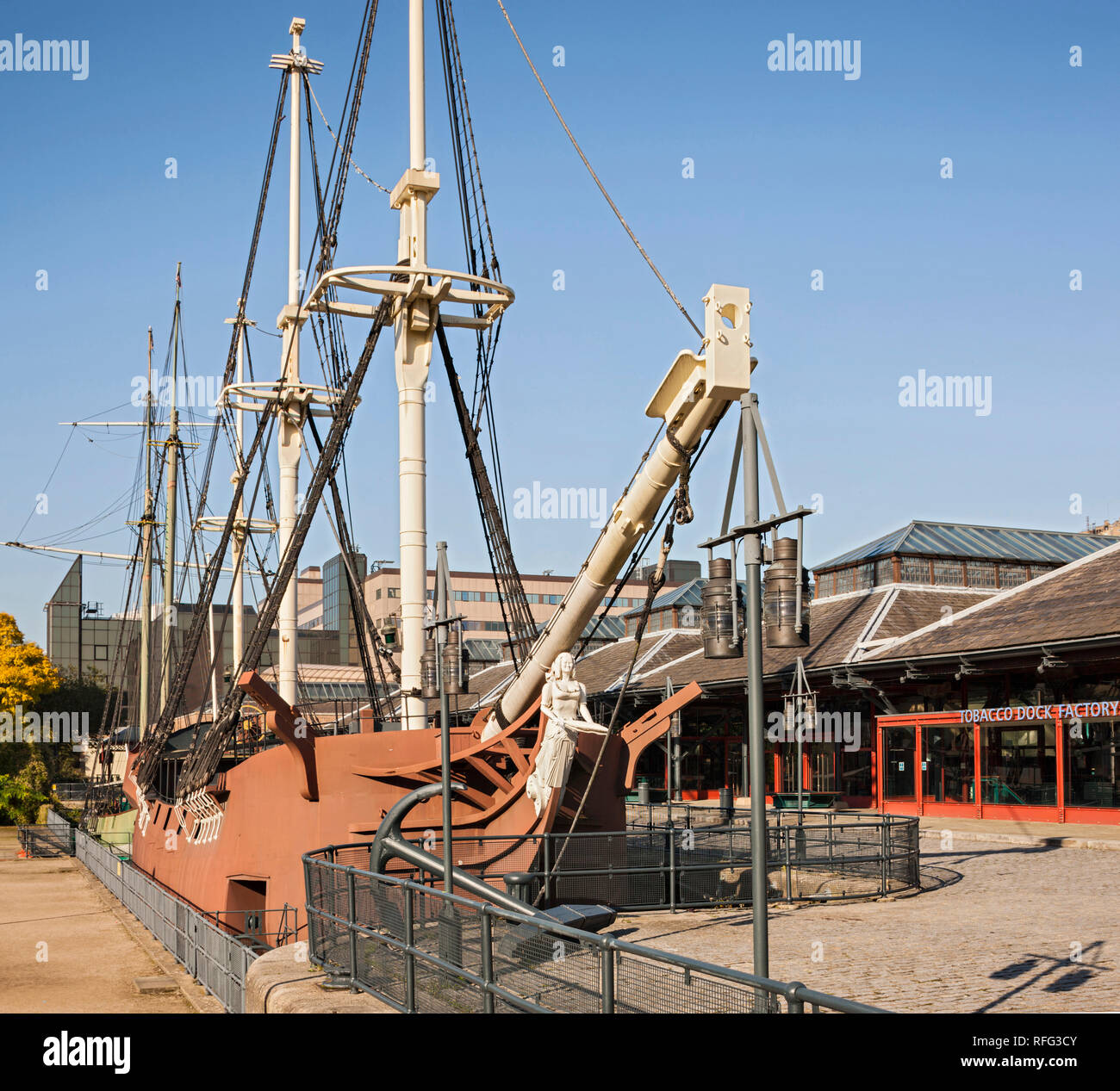 tobacco dock ships Three Sisters ship at Tobacco Dock, London Stock Photo