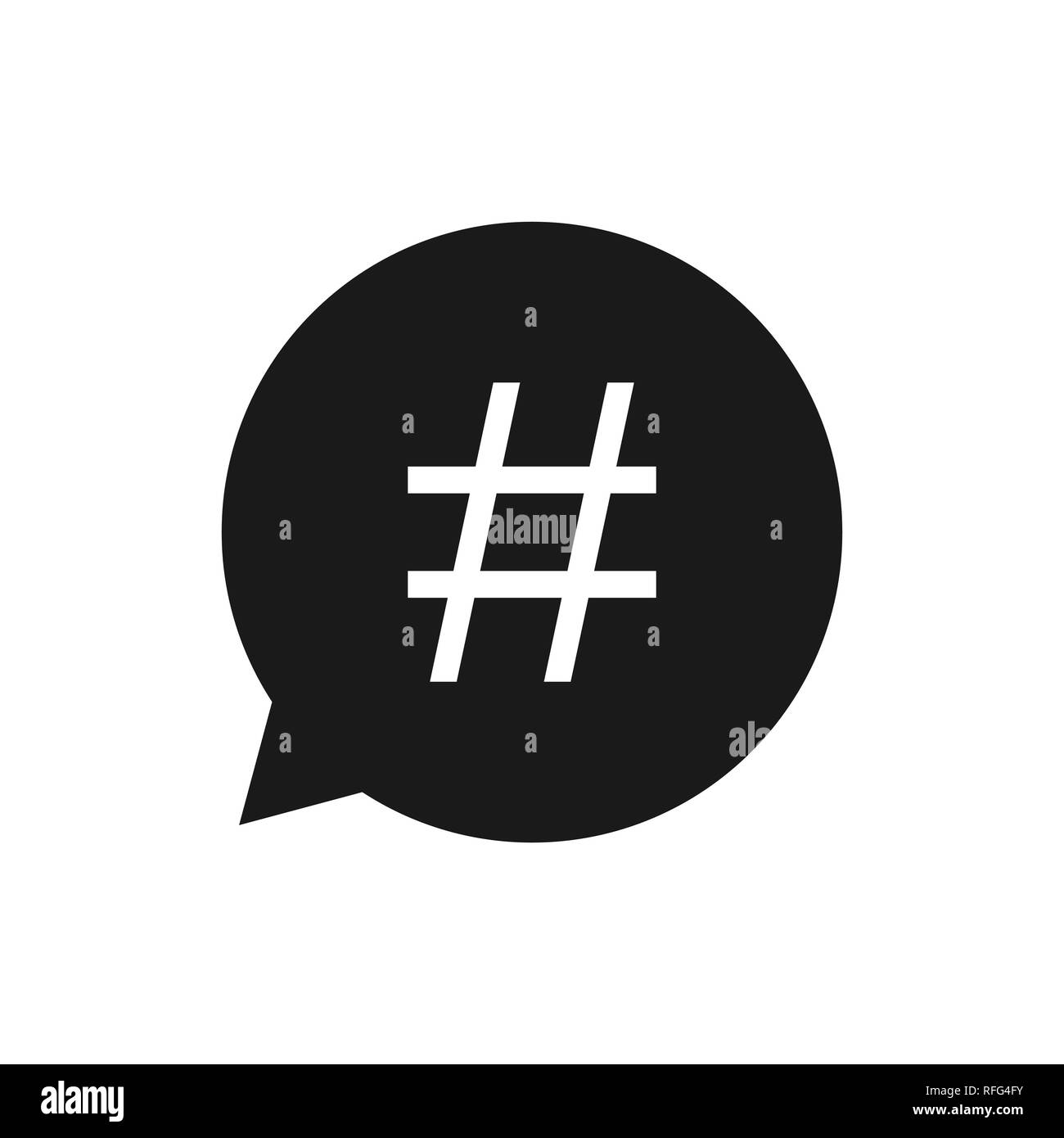 Flat design. Vector illustration. Hashtag icon in speech bubble. Stock Vector