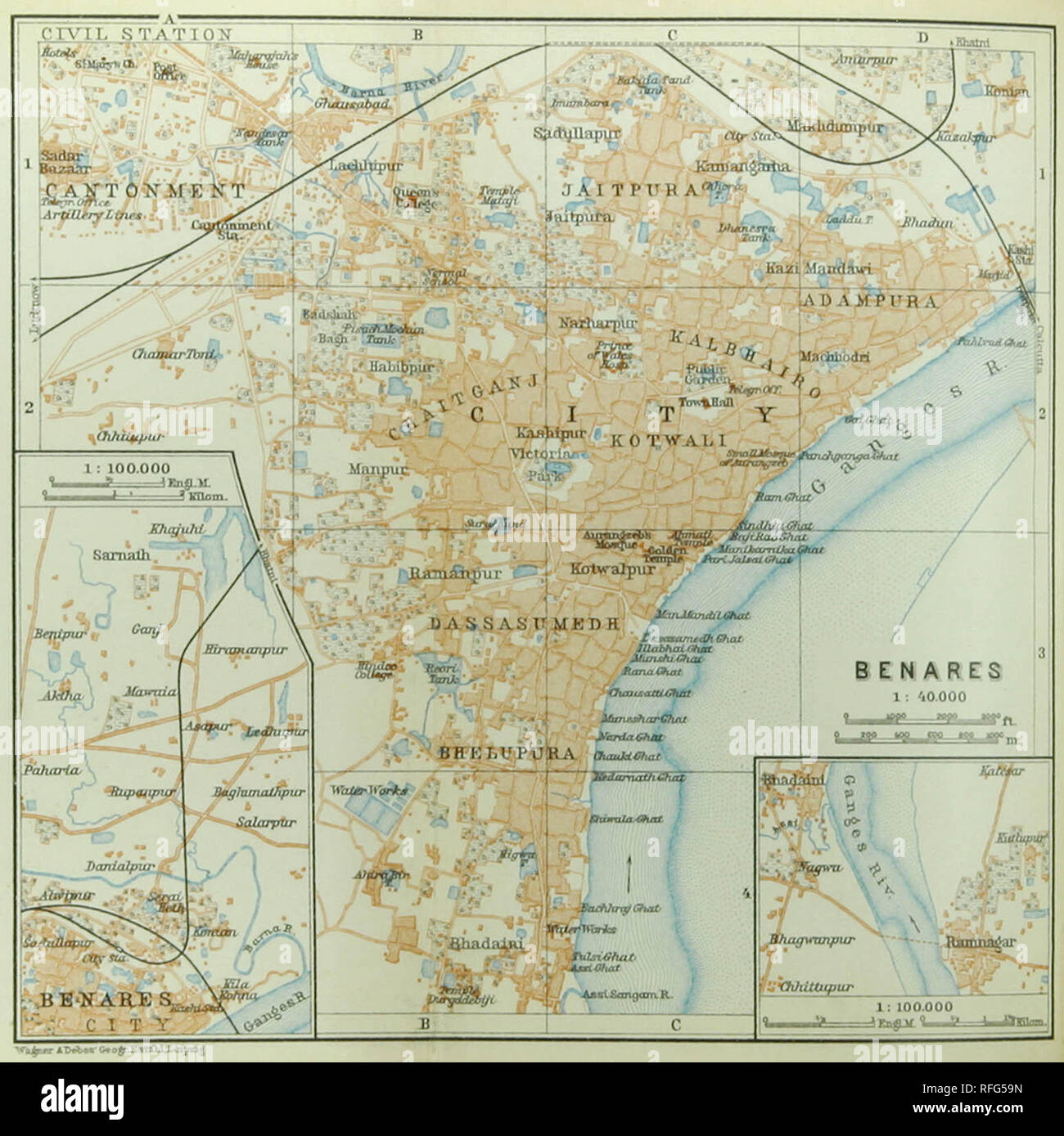 Map Of The City Of Benares Ca 1914 1 40 000 Incl Two Smaller Inserted Maps Showing The Northeastern Approaches To The City And The Southern Suburb Of Ramnagar Both 1 100 000 Labelled In English Map Of The City Of Benares Ca 1914 1 40 000 Incl Two Smaller Inserted Maps Showing The Northeastern Approaches To The City And The Southern Suburb Of Ramnagar Both 1 100 000 Labelled In English