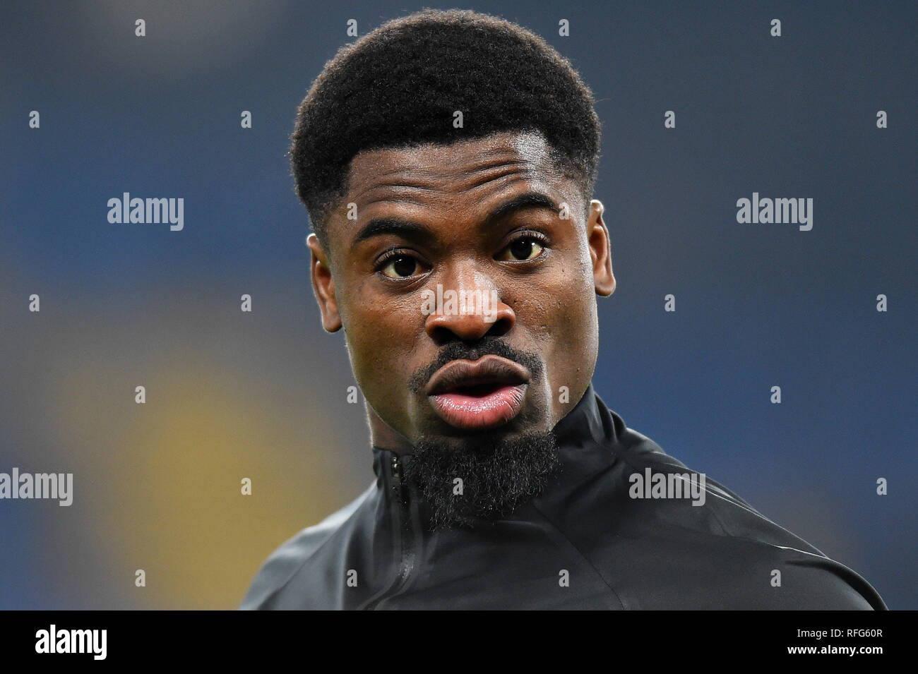LONDON, UK 24 JANUARY Tottenham defender Serge Aurier warms up during the Carabao Cup match between Chelsea and Tottenham Hotspur at Stamford Bridge, London on Thursday 24th January 2019. (Photo Credit: MI News & Sport) Stock Photo