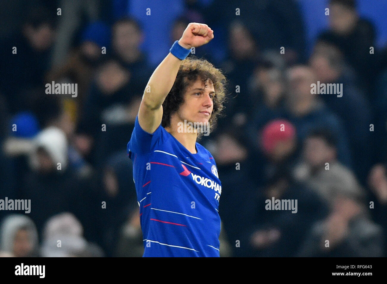 Chelsea's David Luiz with a knee brace during the Premier League match at  the Stamford Bridge Stadium, London. Picture date: April 5th, 2017. Pic  credit should read: David Klein/Sportimage via PA Images