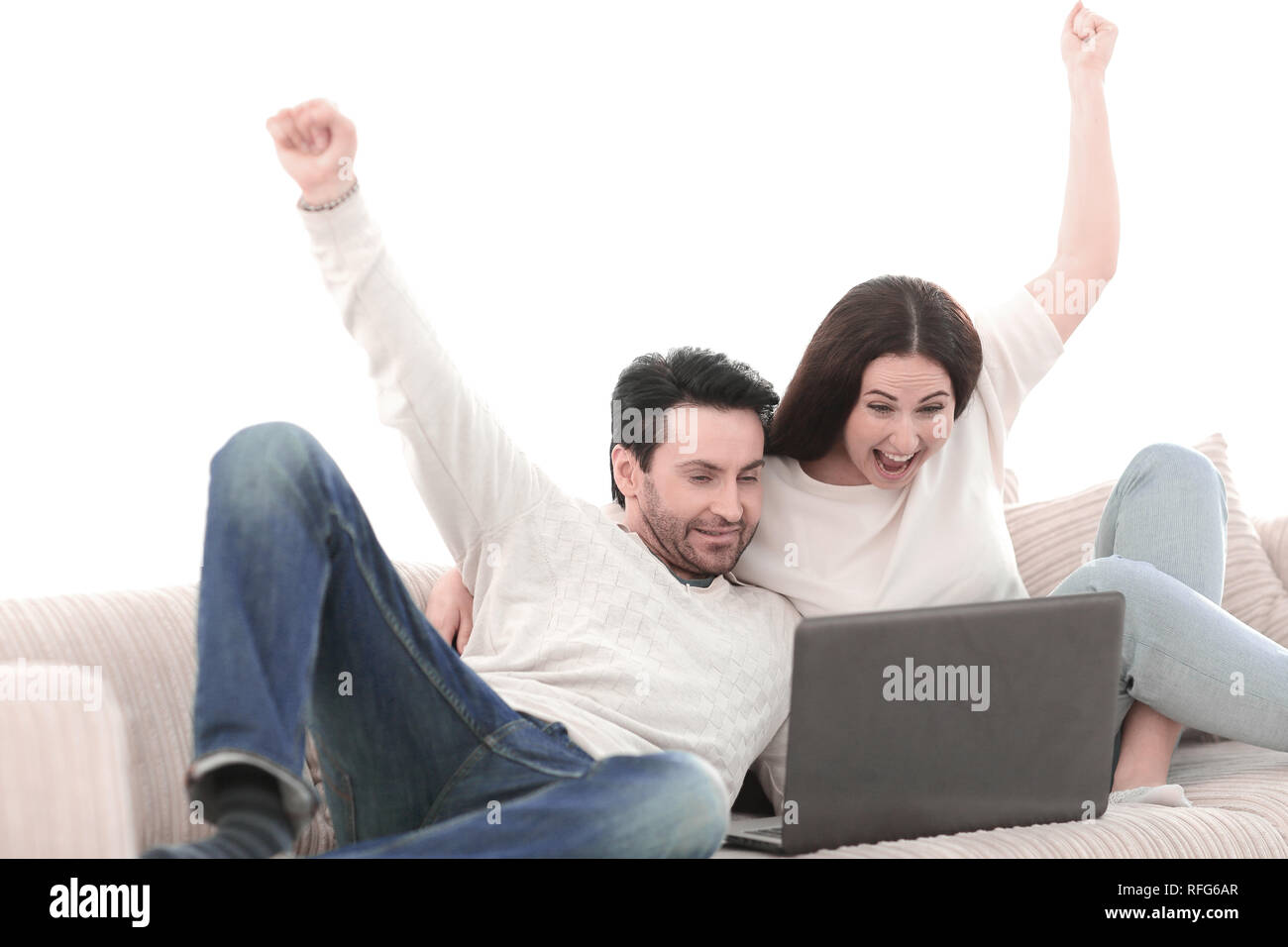 young couple is rooting for their favorite team Stock Photo - Alamy